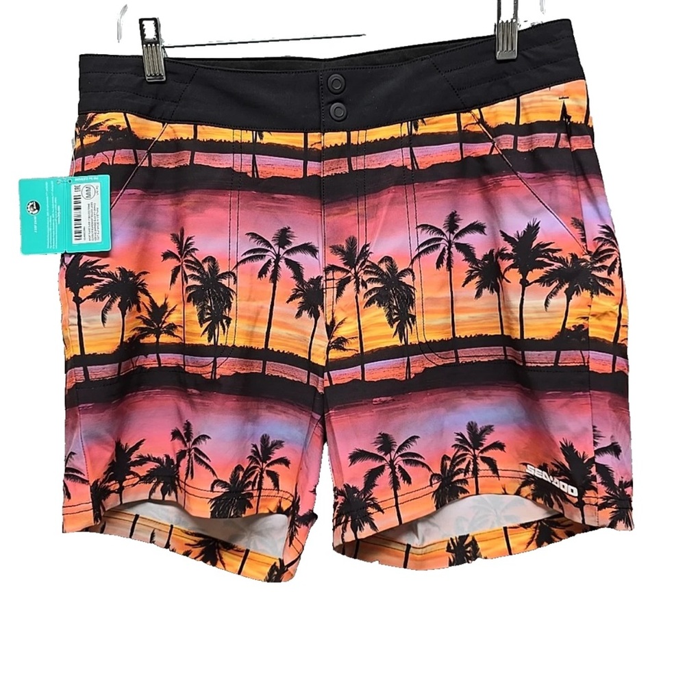 NWT Women’s Sea-Doo Classic 6” Boardshorts - Sunset Palm Trees Med - Picture 2 of 14